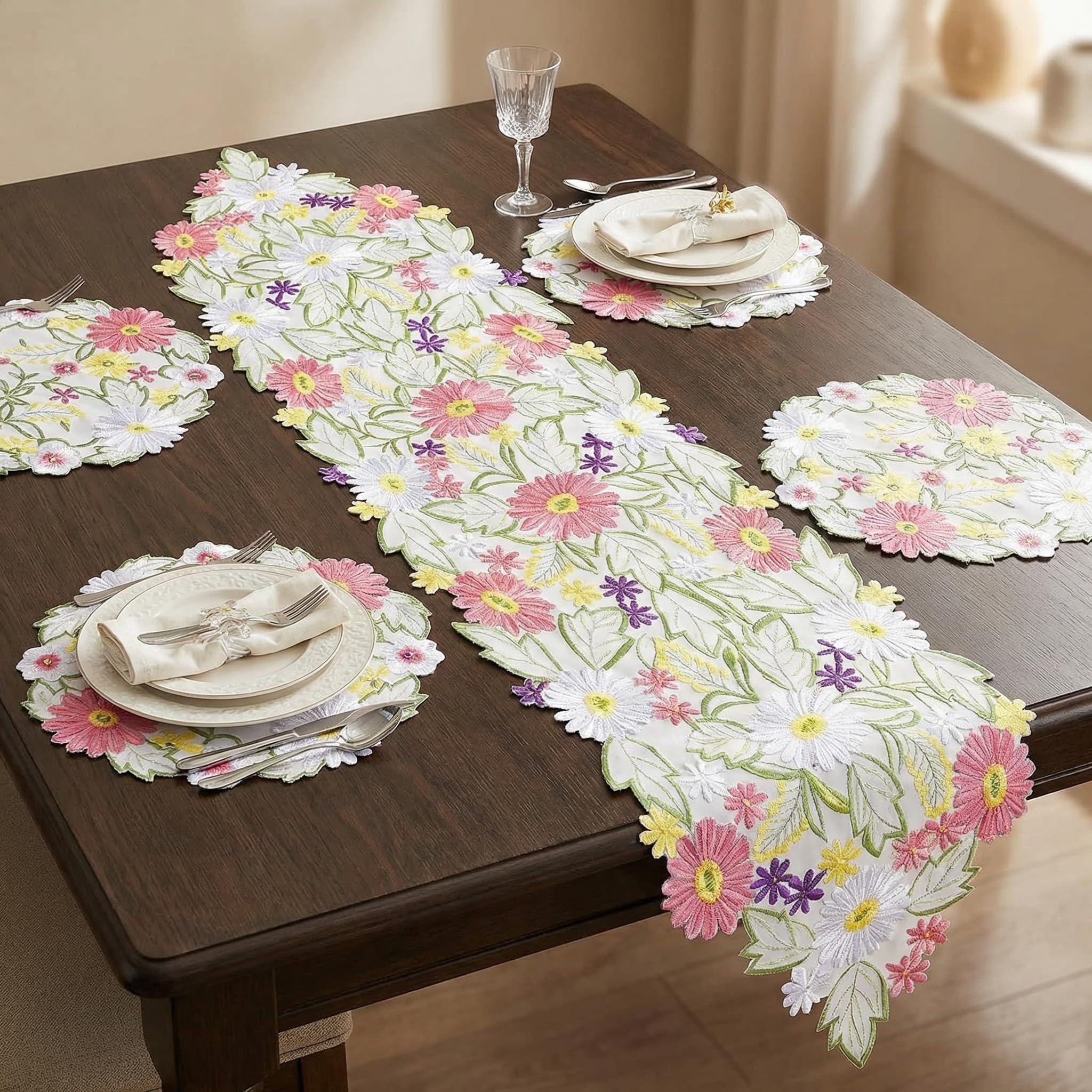 Photo 1 of Kathfly Spring Flowers Table Runner and Placemats Set