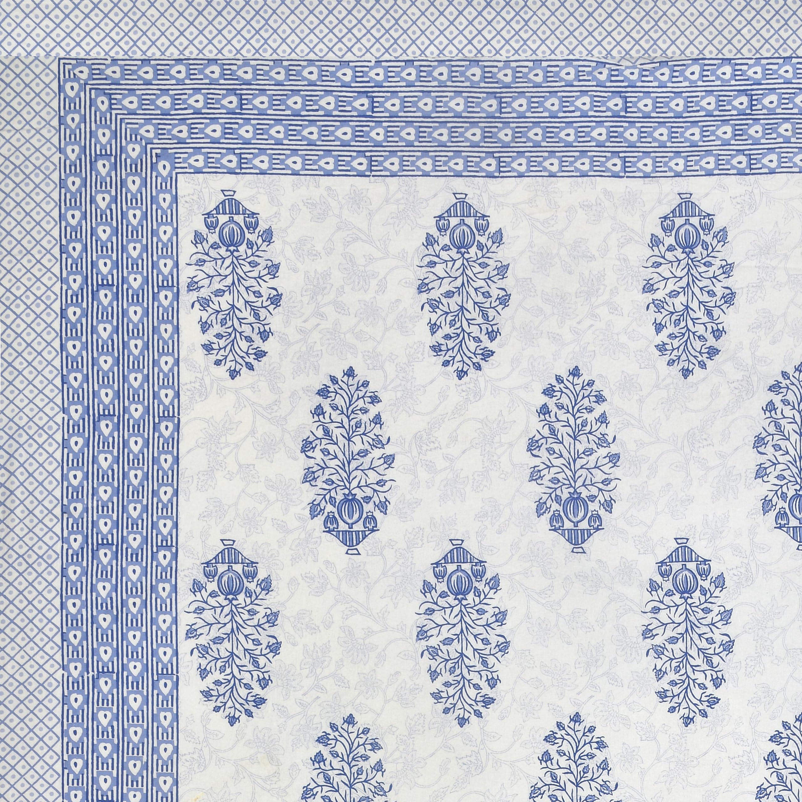 BLOCKS OF INDIA Hand Block Printed 200 TC Cotton King Size Bedsheet (Blue Pot) 3