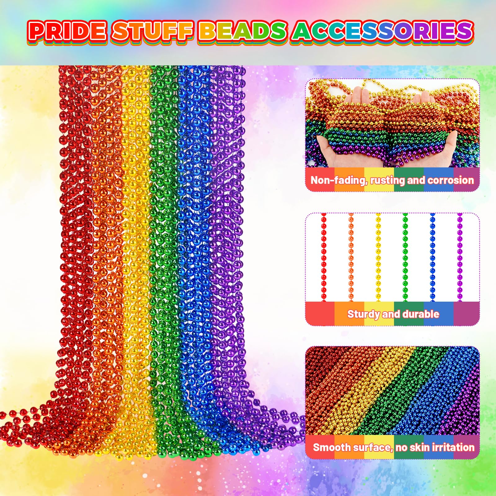 SHAOQINLIN 24 PCS Pride Beads Necklaces, Pride Accessories, Rainbow Beads Necklaces Bulk, Gay Lesbian Pride Month Parade Throws Pride Party Favors in 6 Colors
