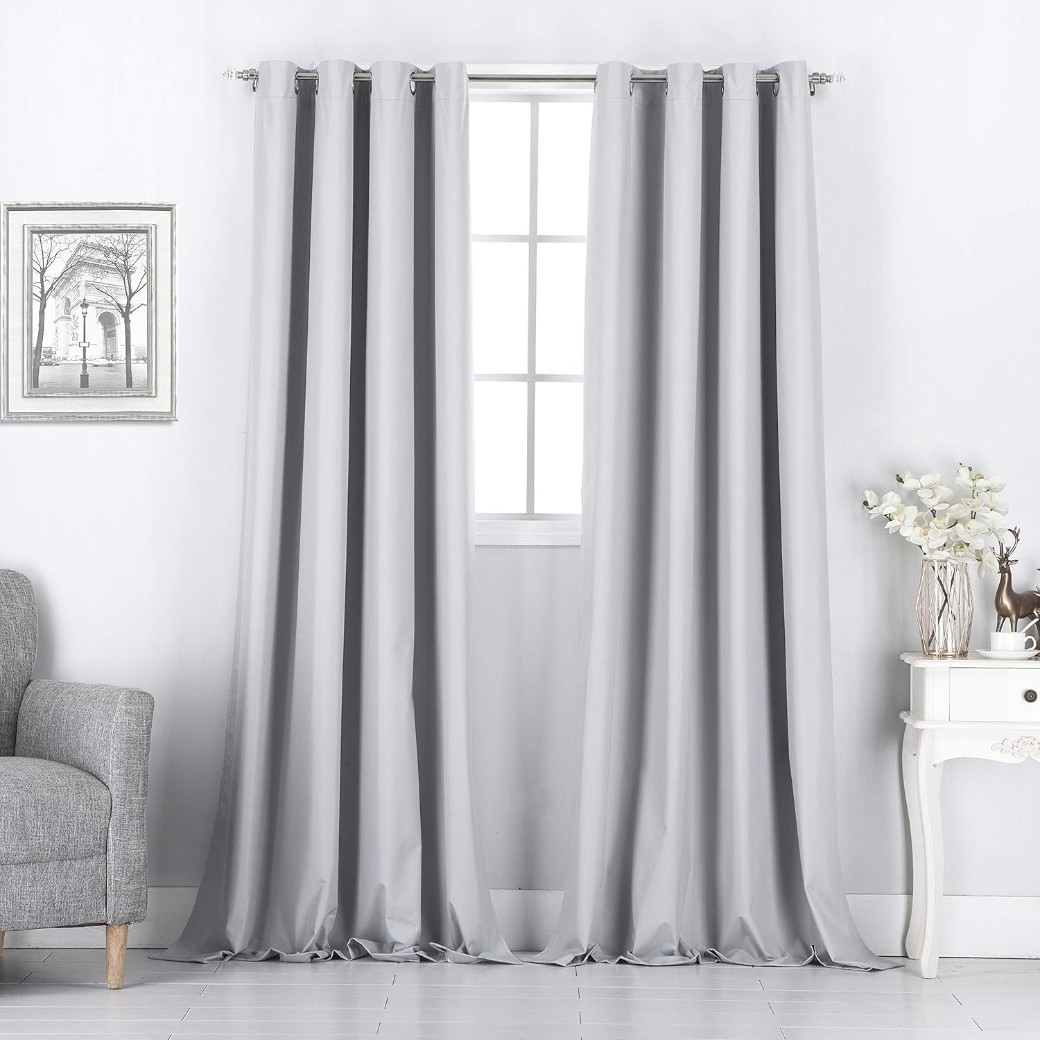 Rooney Window Treatment Insulated Grommet Room Darkening Blackout Curtains Drapes for Bedroom / Living Room, 2 Panels, 52 inches Wide X 84 inches Long, Silver