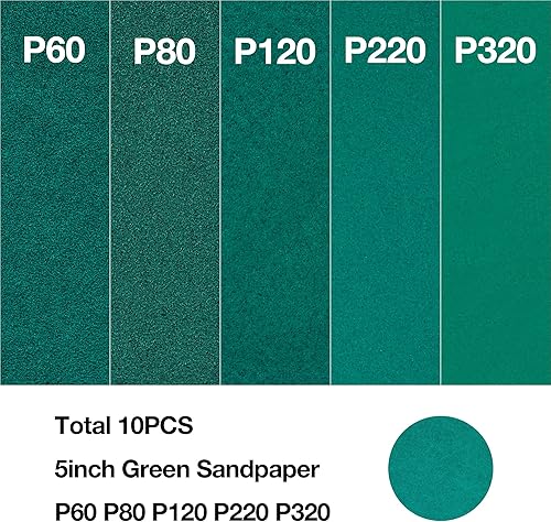 Miniatura 3 de 5 inch Air Random Orbital Sander for Auto Body Work, Pneumatic Palm Sander with 10 Polishing Sponge & Wool Pads, 10 Sandpapers (5 Inch Kit)