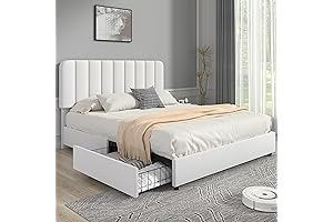 VECELO Full Size White Bed Frame with Adjustable Headboard