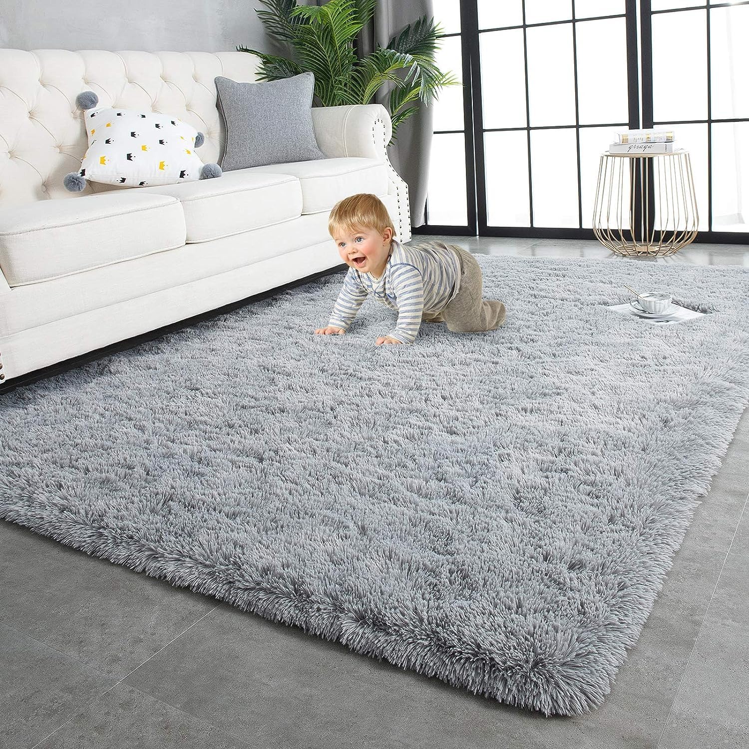 AMIABLE Soft Fluffy Shag Area Rugs for Living Room, Shaggy Floor Carpet for Bedroom, Girls Carpets Kids Home Decor Rugs-Thickness 2 Inches (5 x 7 Feet, Silver) (B0BT13FPMR) Amazon Price History, Amazon Price Tracker
