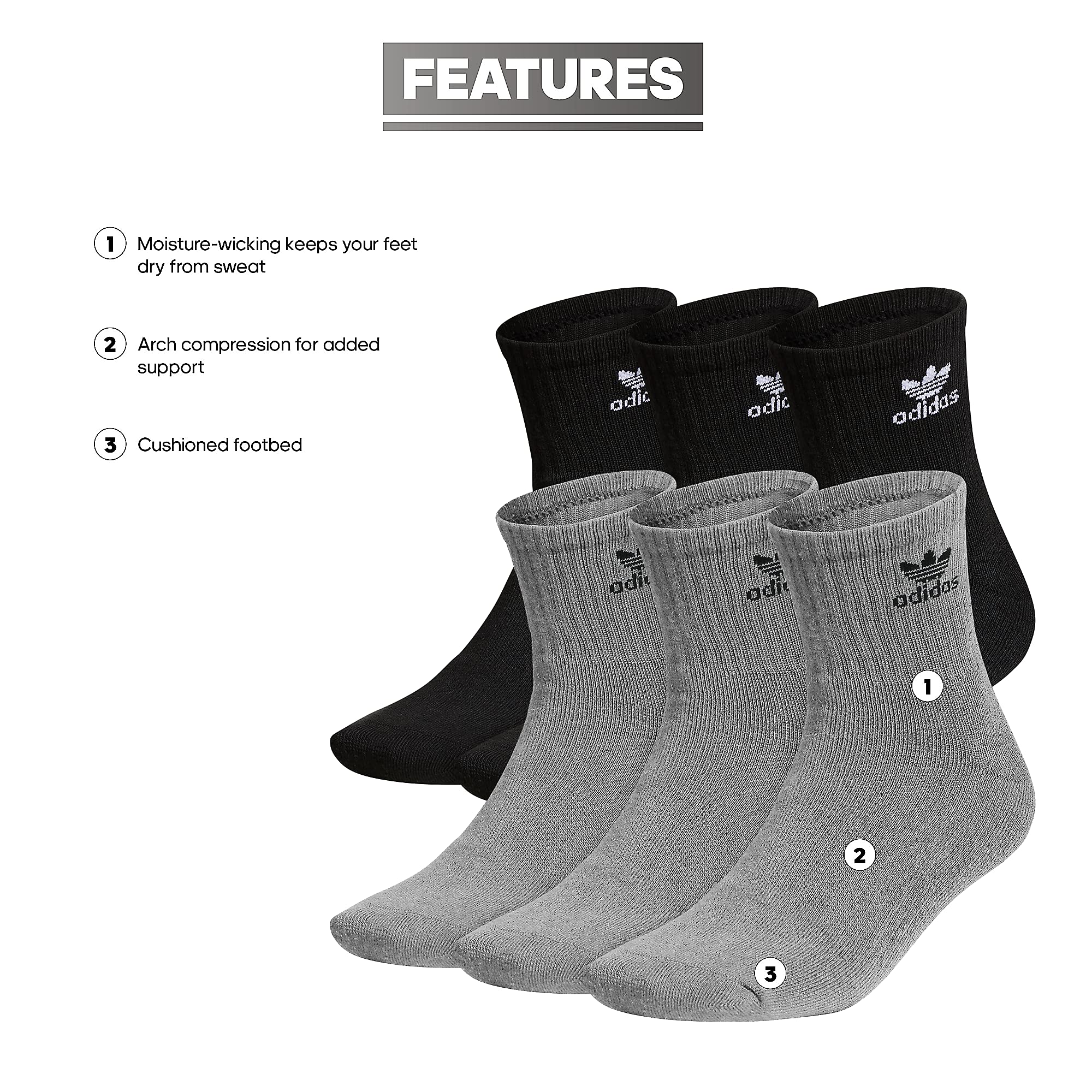 adidas Originals Trefoil Quarter Socks (6-pair) Calzino Quarter Uomo (Pacco da 6)