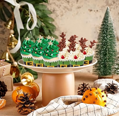 Miniatura 5 de Gift Boutique 48 bocadillos de Navidad de 10 onzas, cinturón de elfo de Navidad, taza de papel desechable, tazones de helado de postre, rojo, verde,