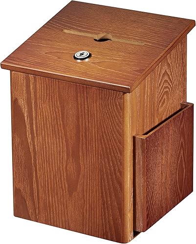 AdirOffice Caja de sugerencias cuadrada de madera, para montar en la pared, con cerradura y bolígrafo encadenado, donación, colección, boleta, gota