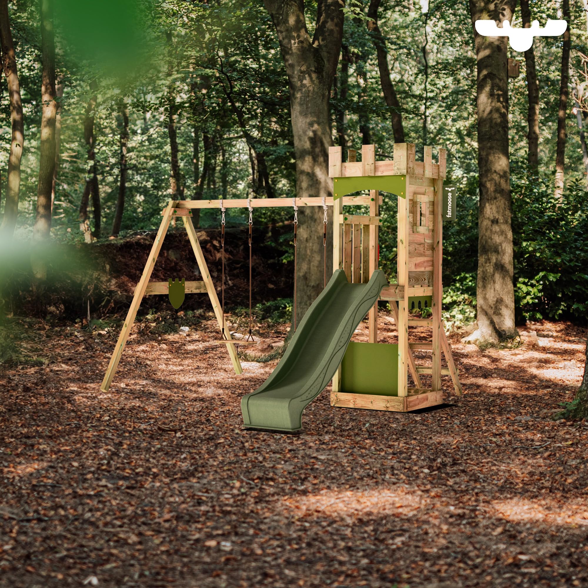 Aire De Jeux Château Fort FATMOOSE RiverRun Royal XXL Avec Toboggan, Balançoire Et Bac à Sable | Bois Massif Imprégné, Made In Germany - Pour Jardin Extérieur