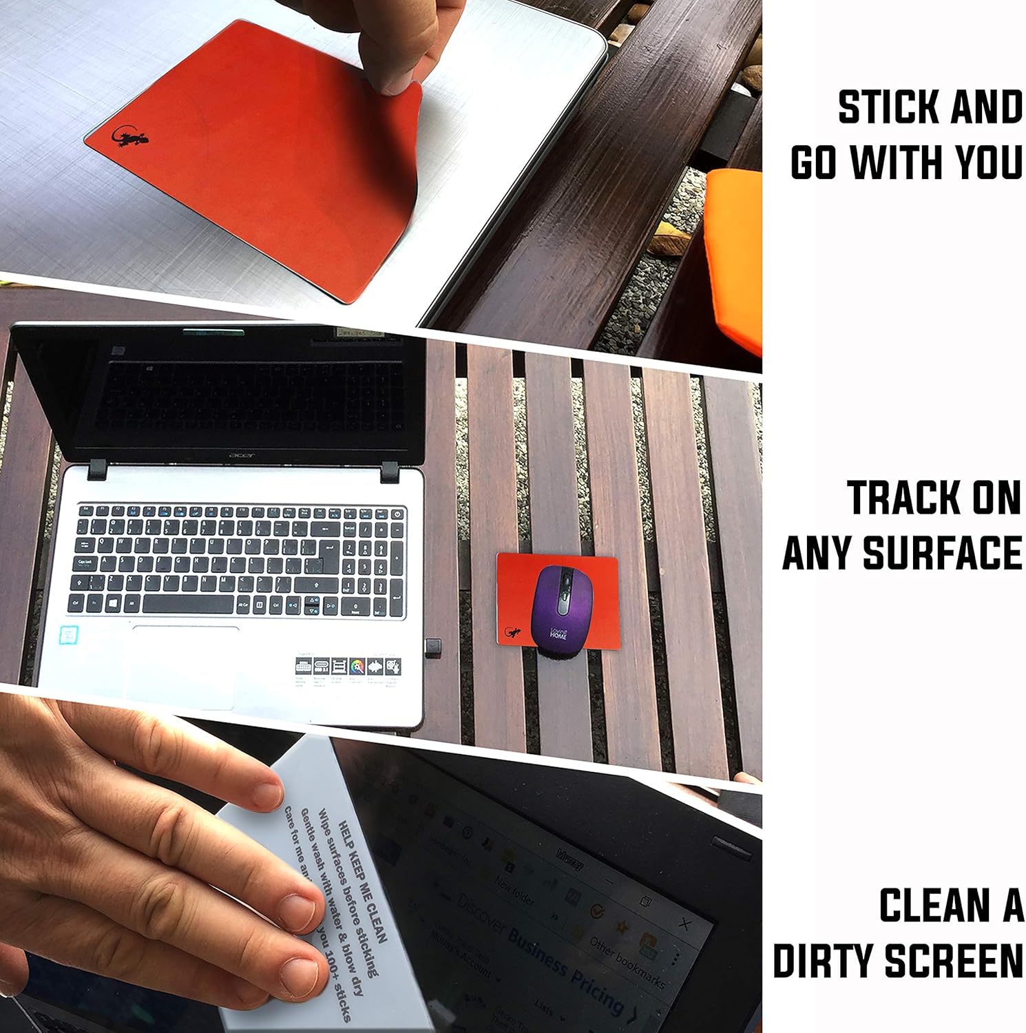 Mouse Pad Adhesive Bottom - Sticks to Any Surface - Portable - Webcam Covers and Screen Cleaner Included (5 Pack - Rainbow)