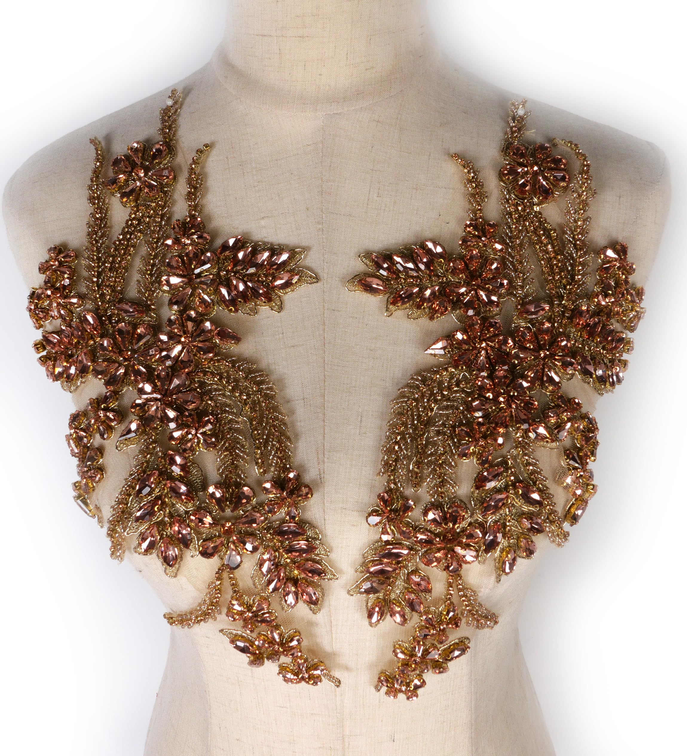 Parches De Diamantes De Imitación Hechos A Mano, Apliques De Cuentas Para Decoración De Vestidos De Novia, Apliques De Flores De Oro Rosa/rosa/plata/rojo/negro (dorado-B