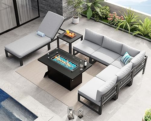 Miniatura 108 de NICESOUL 7 Piece White Powder-Coated Aluminum Patio Furniture with Fire Pit Table, 29 Inch Extra Wide Outdoor Sectional Sofa for 6, High-End Heavy