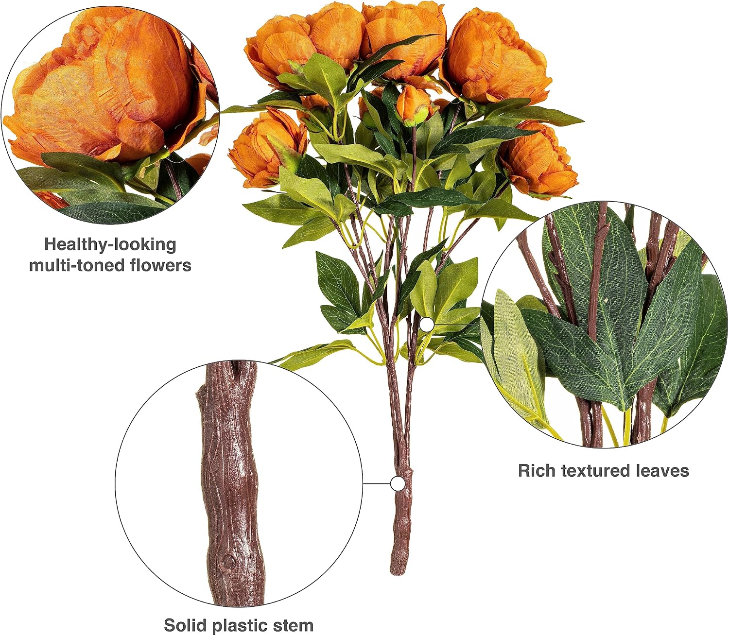 Vickerman Everyday Artificial Coffee Peony Bunch 23" Long - Premium Faux Floral Decor for Wedding or Everyday Arrangements - Maintenance Free Lifelike Peony Stem