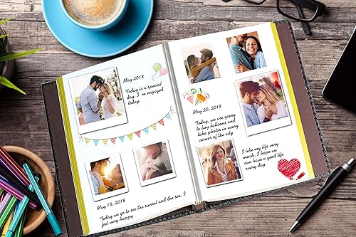 Vista 24 de Álbum de fotos, álbum familiar autoadhesivo para recortes, cubierta de cuero, capacidad para fotos de 3 x 5, 4 x 6, 5 x 7, 6 x 8, 8 x 10 pulgadas
