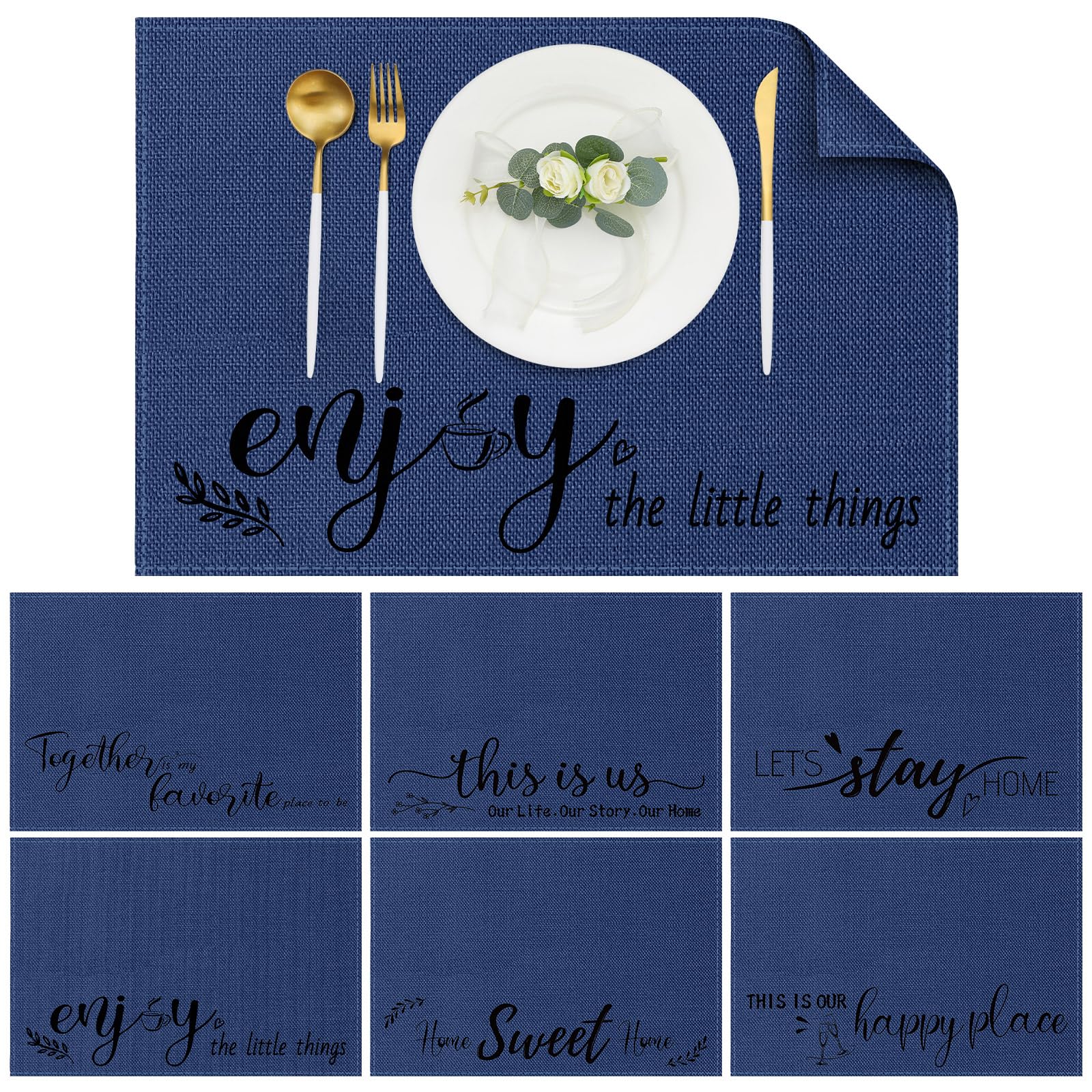Set of 6 Christmas Placemats 12"x18" Holiday Dining Table Accent Rustic Table Mats with Sayings Xmas Gift Washable Christmas Party Decorations Favor