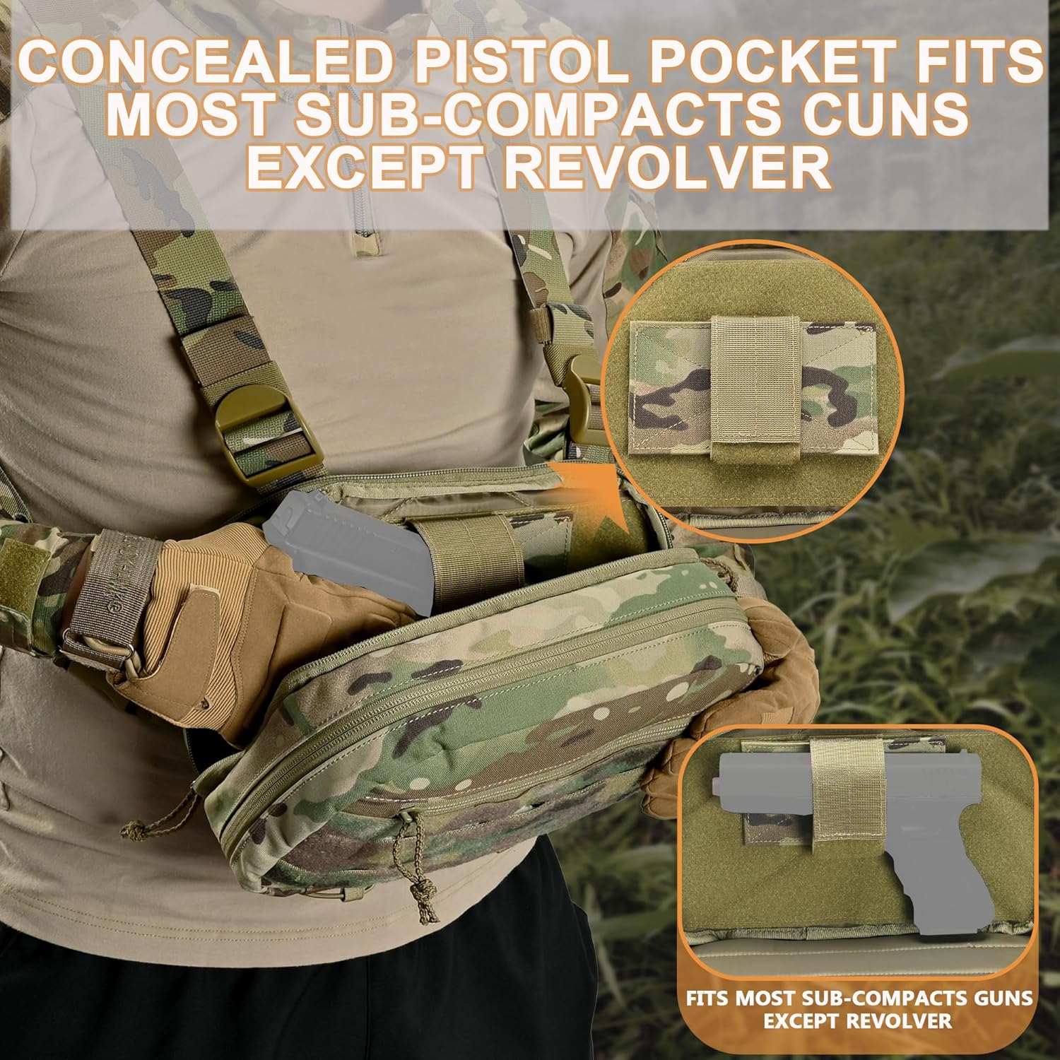 Chest Rig with Concealed Pistol Holster, Chest Bag for Men,Molle EDC Tactical Vest Chest Pack for Running Outdoor - Image 6