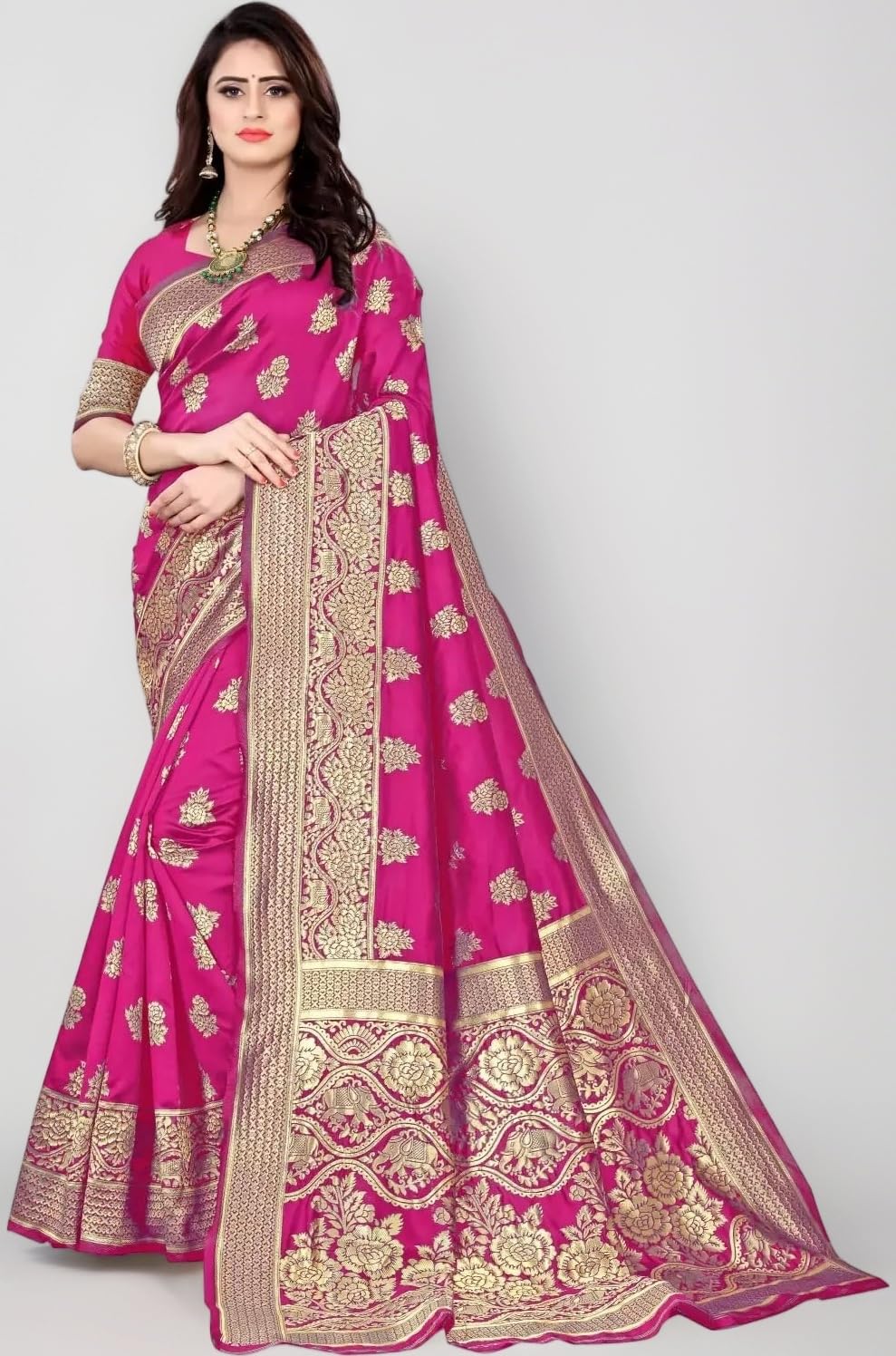 - Women's Banarasi Saree Pure Kanjivaram Silk Saree Soft new ladies 2023 Design Wear Pattu Sarees Latest Cotton Party Sari collections With Blouse Piece for Wedding sadi (PARI 63 NEW WINE)