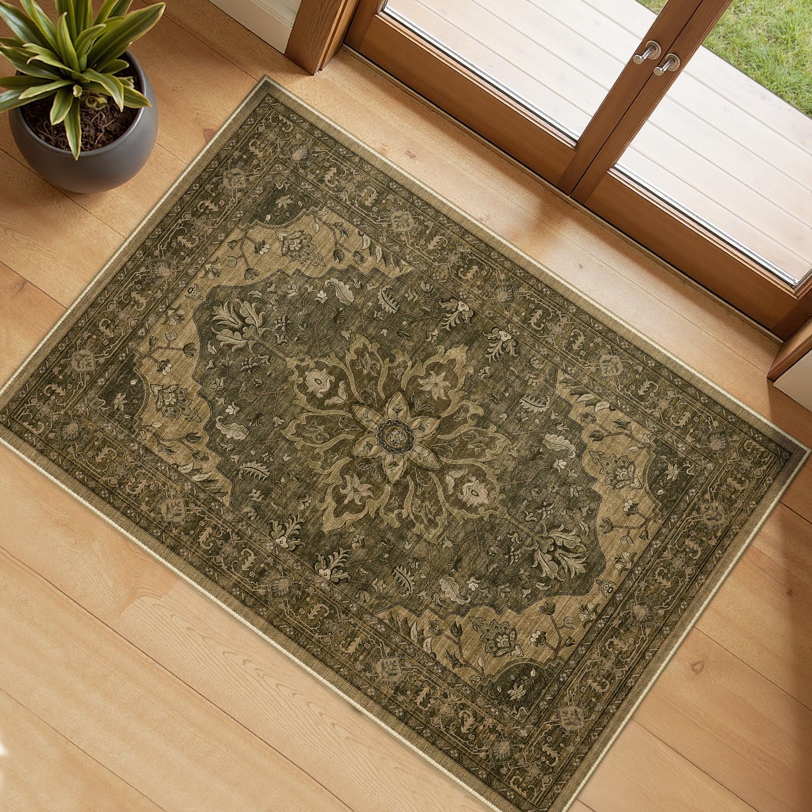 Photo 1 of RELEANY Area Rugs 2'x3' Kitchen Rugs Entry Rug Small Rugs for Entryway Kitchen Bathroom Door Mat Indoor Entrance,Washable Non Slip, Brown Dark Brown