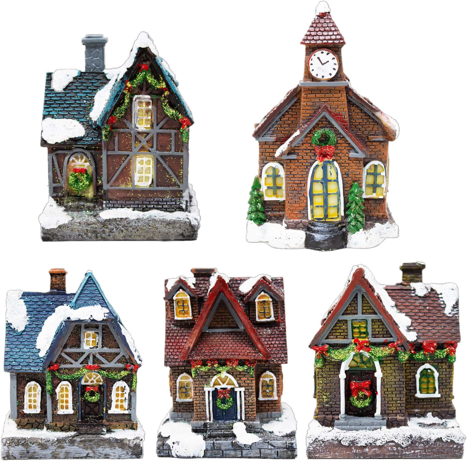 ToCi Christmas Village with 5 Houses and Color Lighting