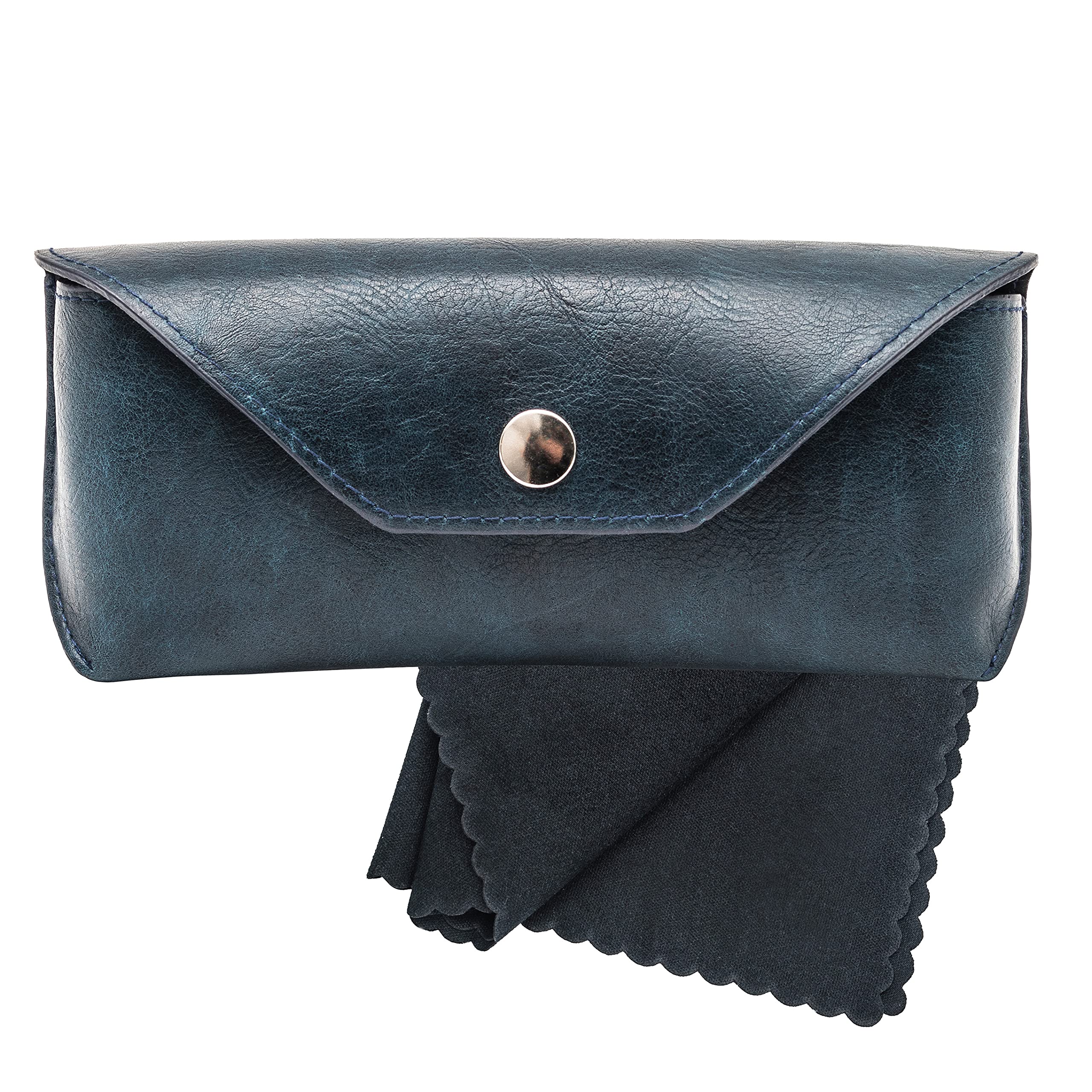 Noble Pack Unisex Blue Large Pu Leather Glasses Case Holder With Microfiber Cleaning Cloth - Premium Eye Glass Carry Case For Protection - Perfect For Eyeglasses And Sunglasses (Blue)