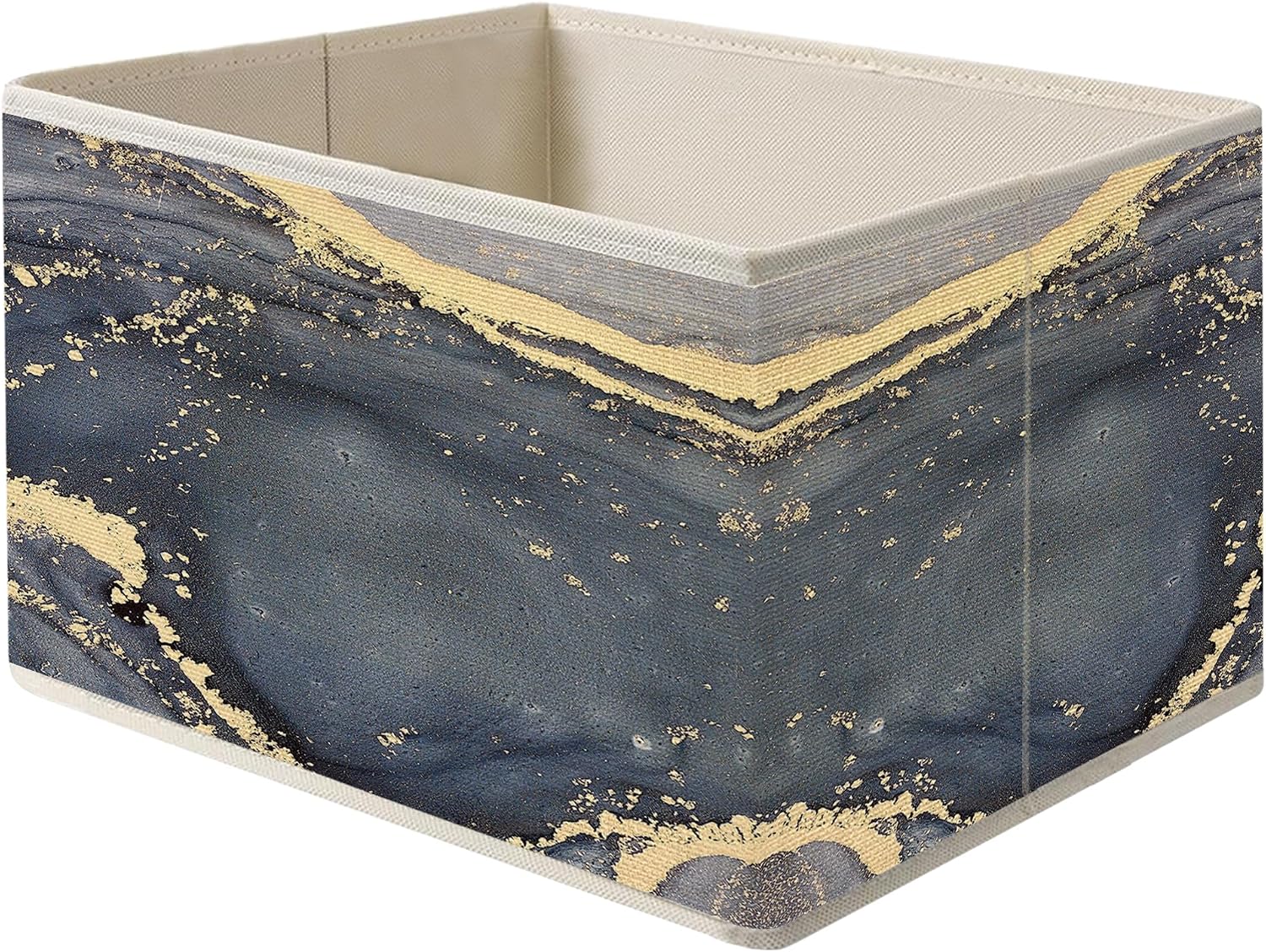 Mancheng-zi Modern Abstract Collapsible Storage Bins, Abstract Blue and Gold Marble Toys Books Clothes Storage Organizer Baskets for Living Room Bedroom