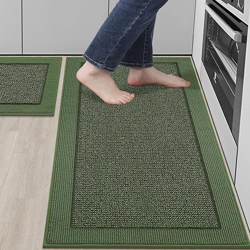 BEQHAUSE Kitchen Rugs Set of 2, Non Slip Washable, 20'x32'+20'x48', Green