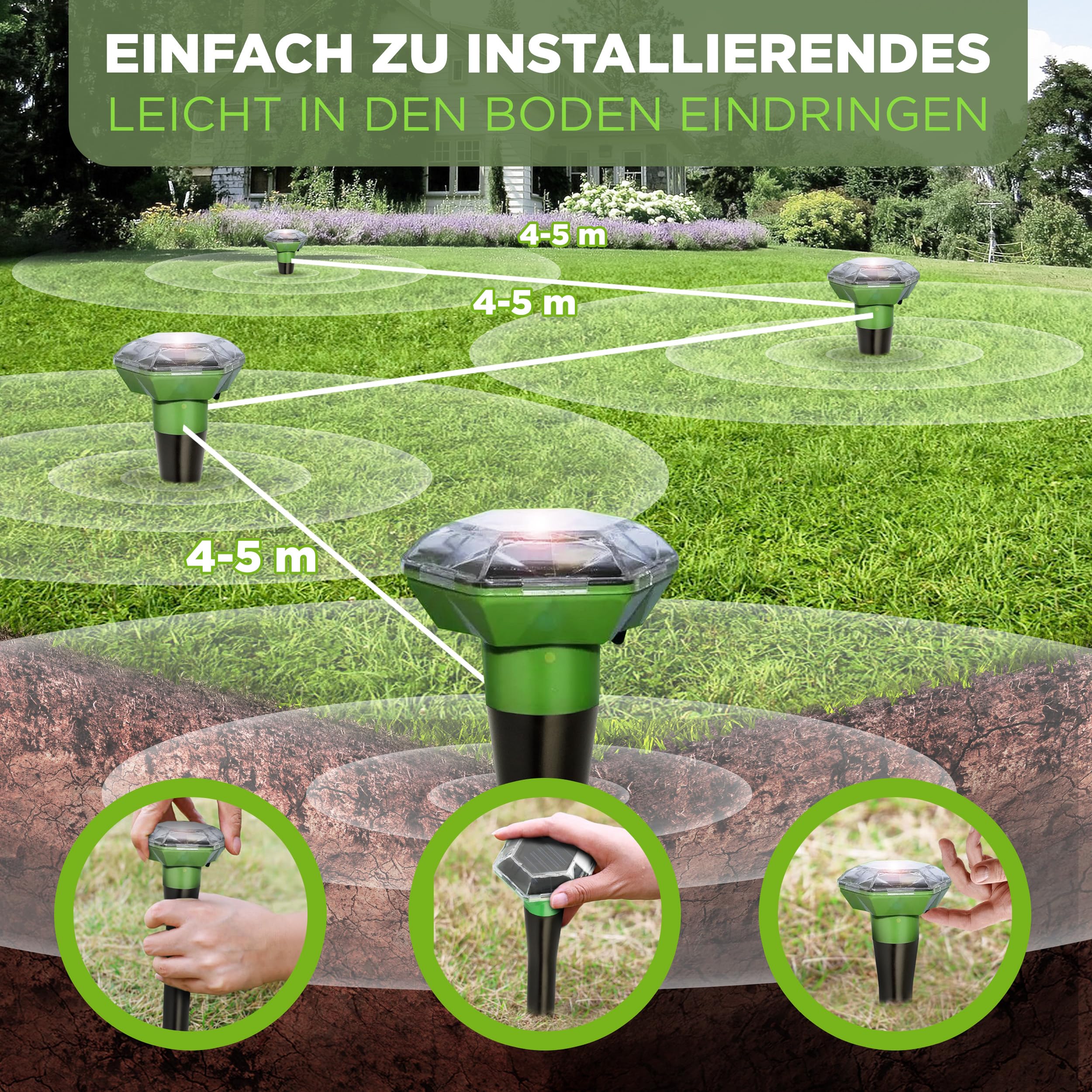 ISOTRONIC Maulwurfabwehr zum Vertreiben von Maulwürfen, Wühlmäusen & Schlangen – Solar Maulwurfschreck mit Erdspieß für den Garten – Maulwurfvertreiber 1.000m² Wirkungsbereich (3 Stück)