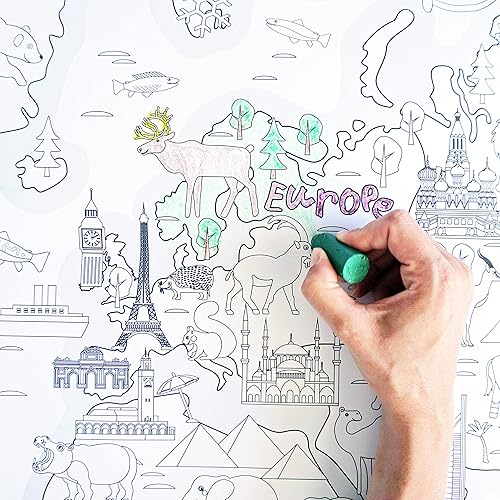 Miniatura 6 de Dekali Designs - Póster para colorear con diseño de mapa del mundo para niños, 34.6 x 52.0in, diseño de mapas del mundo para aula, hogar, fiestas de