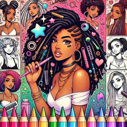 Black Girl Clipart Fashion Coloring Pages | Trendy Fashion Coloring Book | For Teens & Adults
