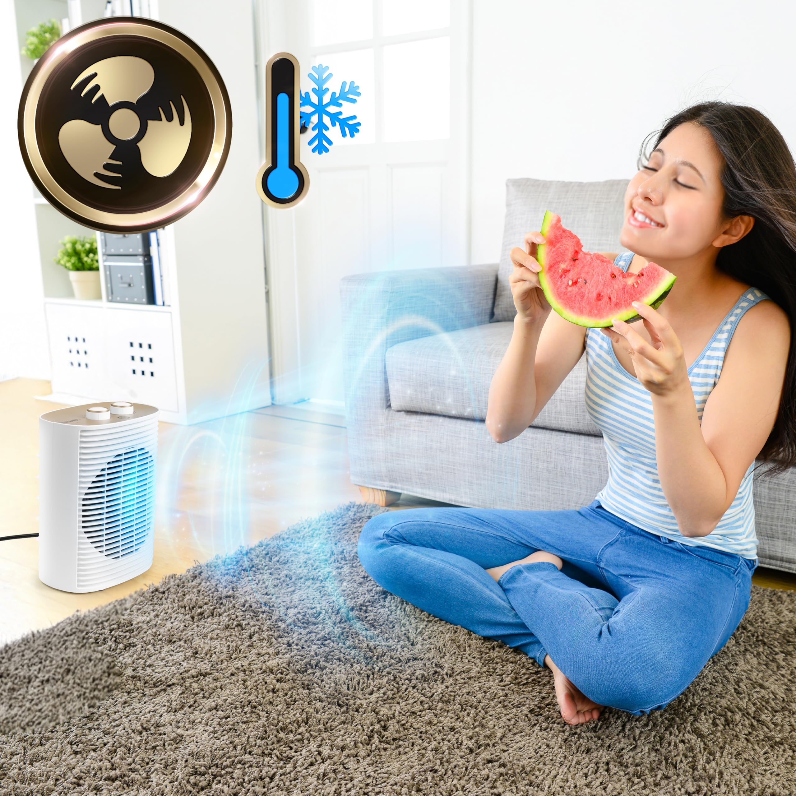 Duronic HV32 WE Stufetta Elettrica Portatile 2000W, Termoventilatore Compatto Silenzioso, 3 Modalità, Termostato Regolabile, Protezione Anti-Ribaltamento, Mini Heater per Casa e Ufficio