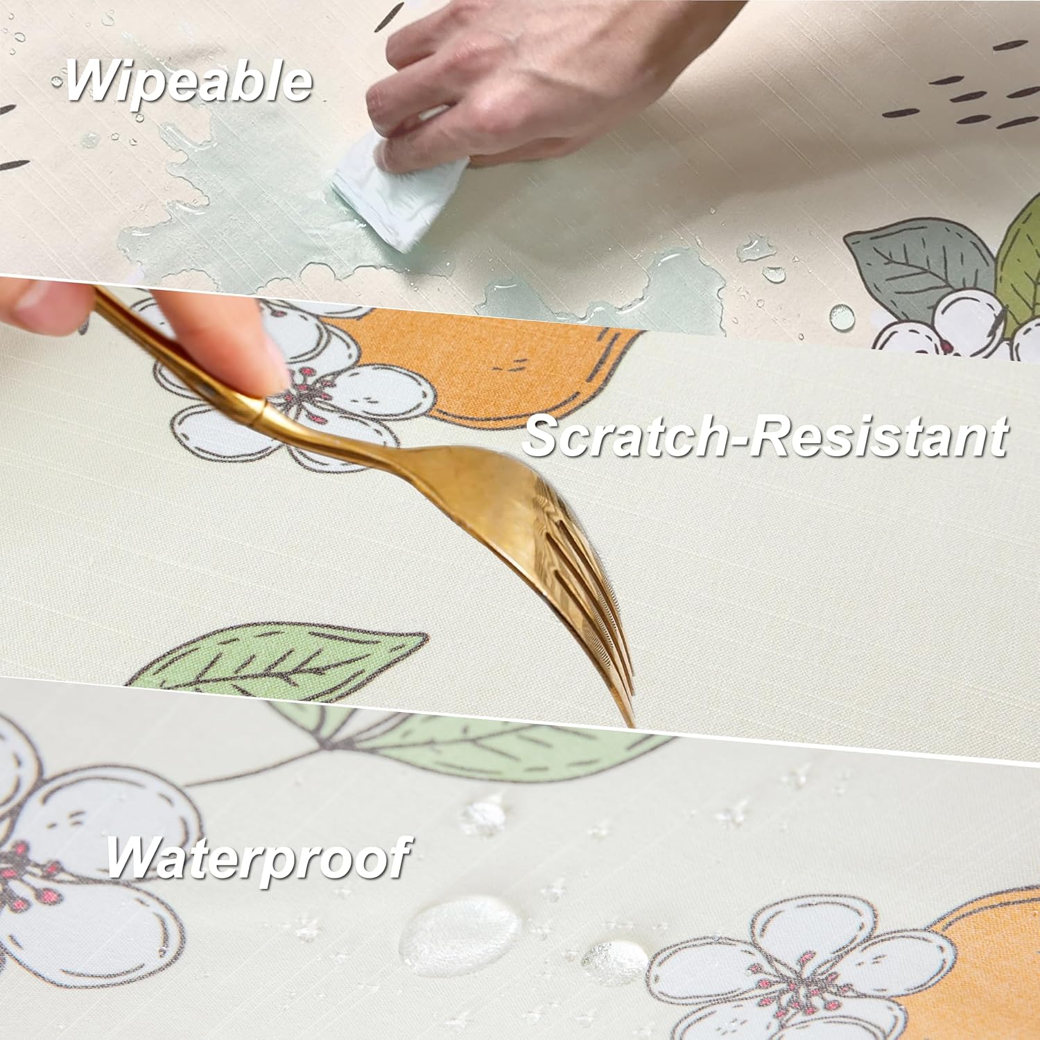 Spring Floral Boho Square Tablecloth 57x57 Inch – Waterproof Wipeable Poly-Cotton Fabric Table Cover, Wrinkle Free for Kitchen Dining Outdoor Patio Picnic(pear)
