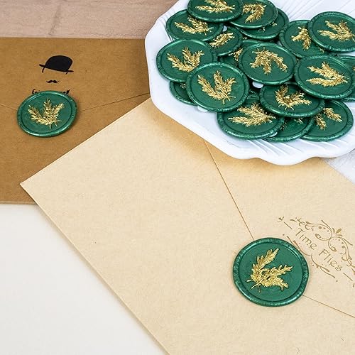 Miniatura 5 de 25 calcomanías de sello de cera dorada y verde, hechas a mano, autoadhesivas, para invitaciones de bodas, sobres, envoltura de regalo, Navidad