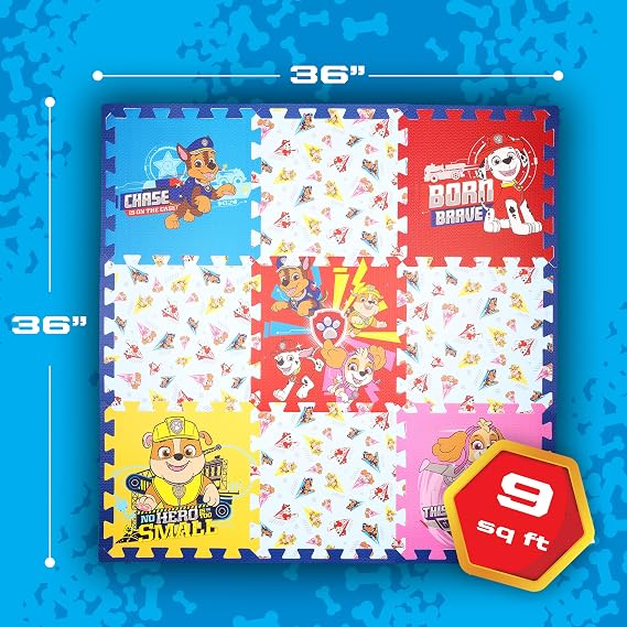 Capelli Sport - PAW Patrol Kids Foam Mat, Interlocking Puzzle Non Slip Flooring Tiles, Multi, 36 x 36 Inches, 9 Tiles