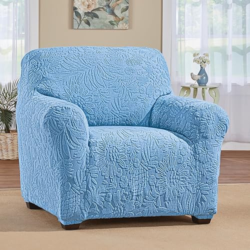 Miniatura 2 de Collections Etc Funda elástica para muebles con diseño tropical en relieve Silla azul