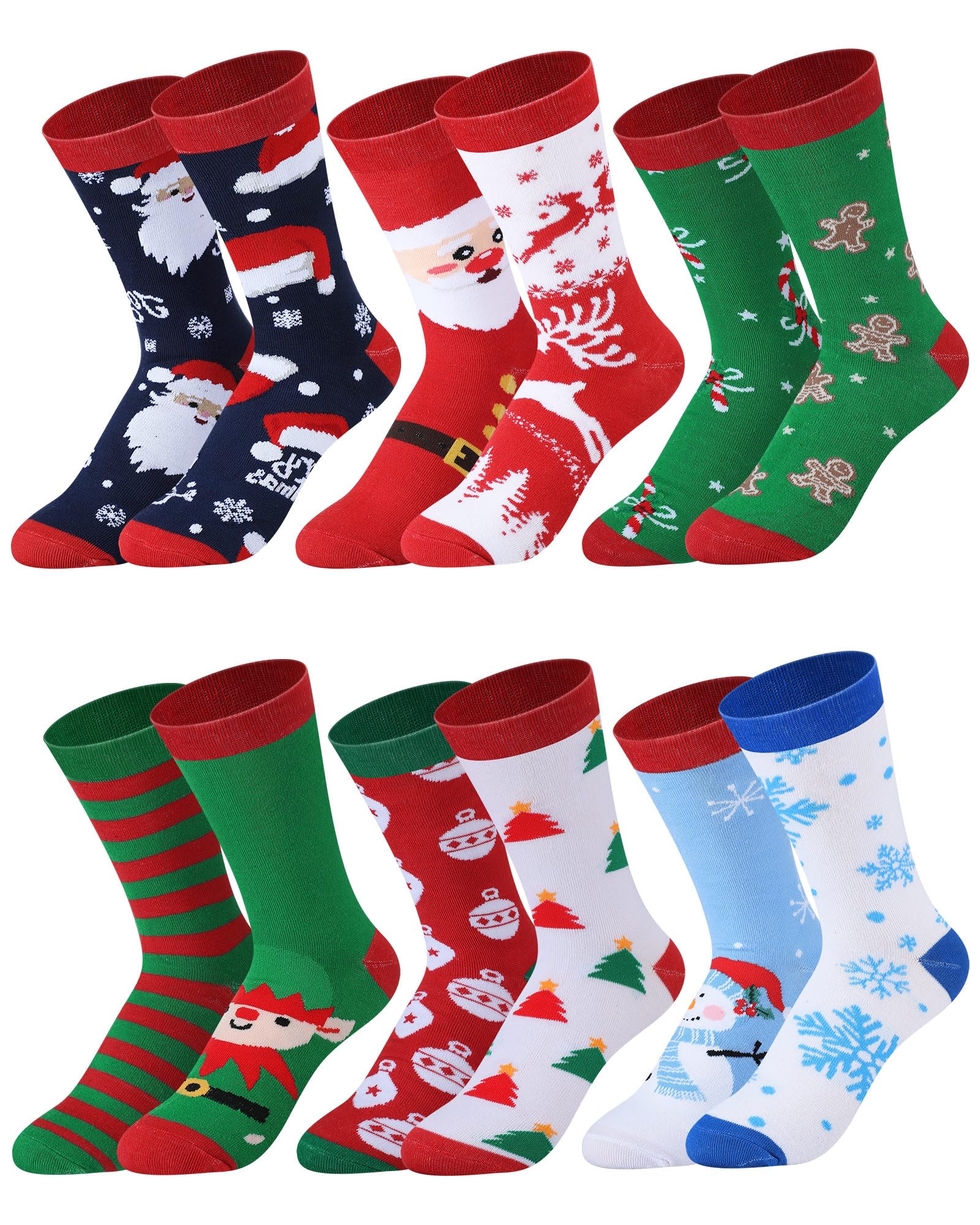 6 Pairs Christmas Mismatched Crew Socks for Women Men Novelty Pattern Dress Casual Socks Holidays Funny Gifts for Xmas