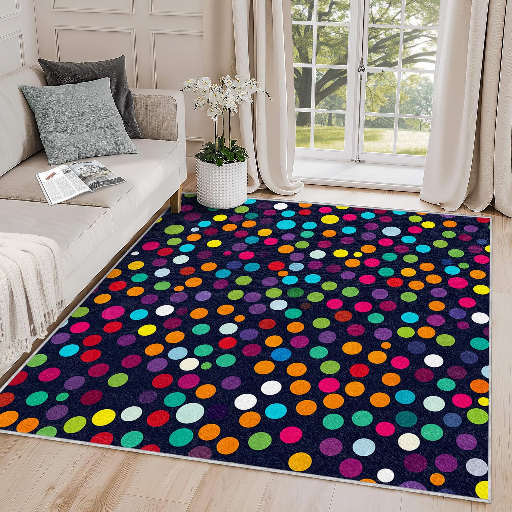 Yoozitrees Polka Dot Rug - 8x10, 5x6, Cute Colorful Dot Geometric Area Carpet for Kids Nursery, Washable Large Home Decor Gift