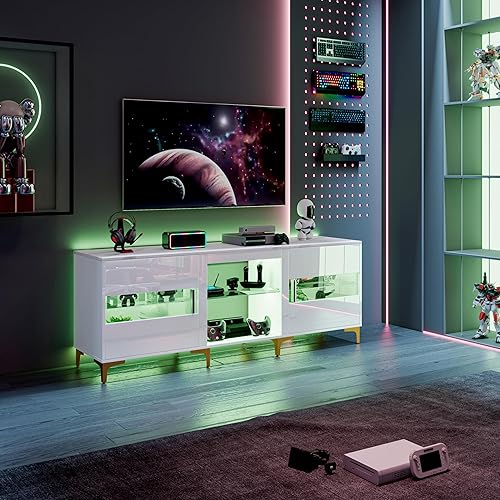 Miniatura 8 de FUTERMUS LED TV Stand for 55606570 inch TV - Gaming Entertainment Center with Tempered Glass Storage, 63" Modern TV Stand for Living Room Bedroom