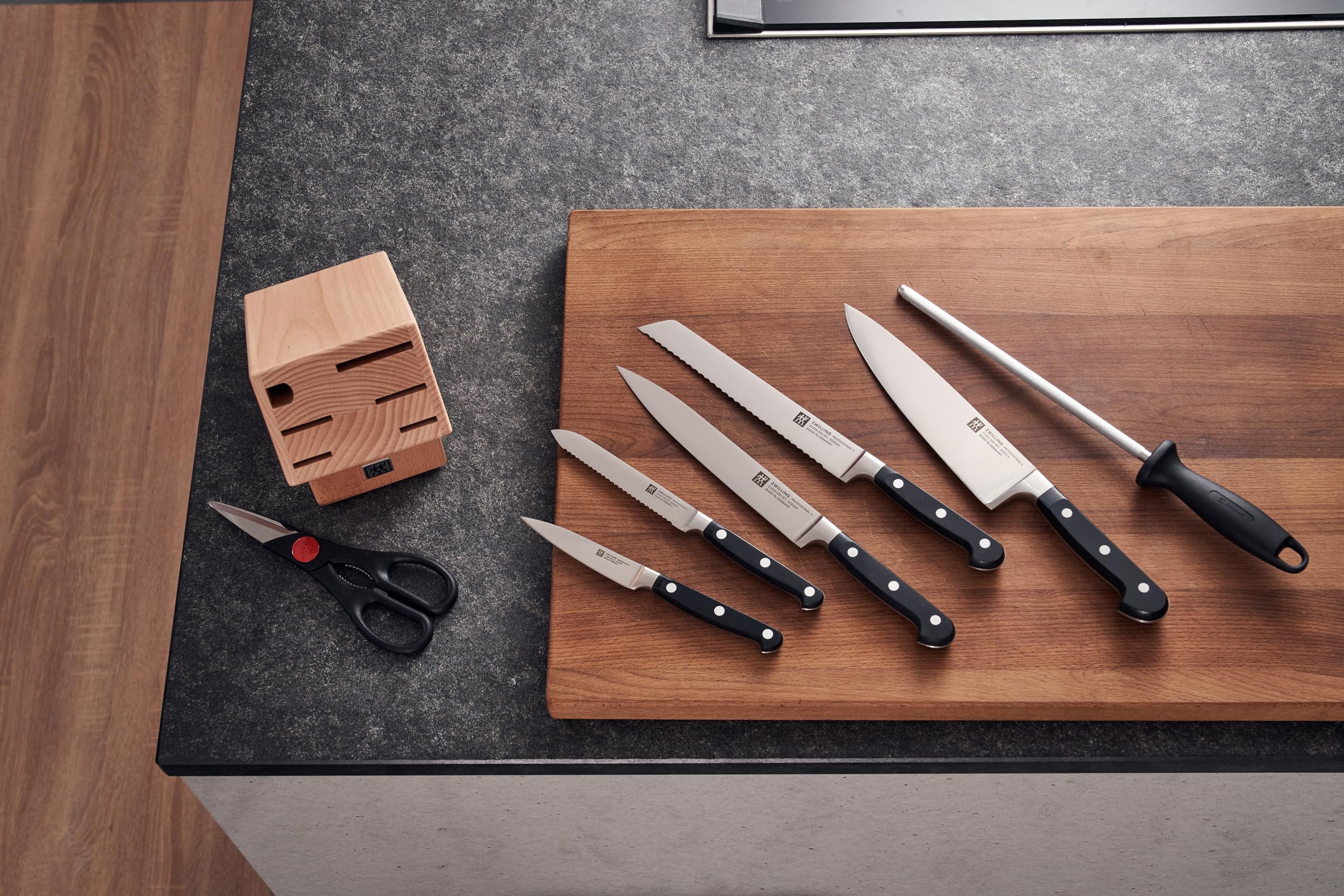 ZWILLING Professional S ceppo coltelli da cucina 8 pezzi, acciaio speciale inox, nero, Made in Germany