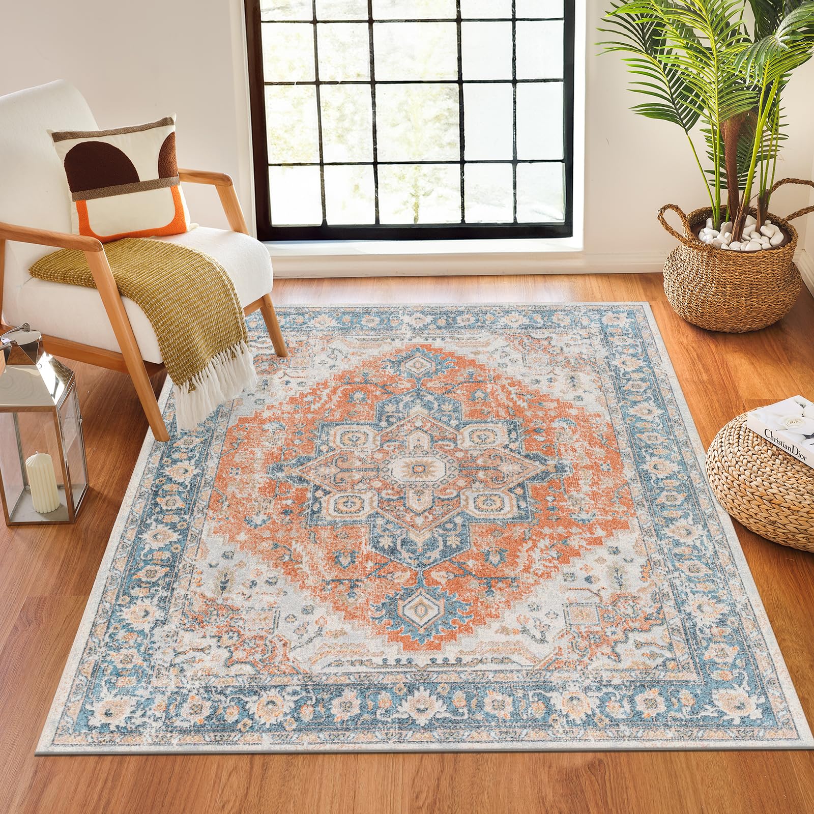 Livabliss Lillian-Washable Blue Brown Traditional Vintage Boho Living Dining Rug 200 X 275 Cm Easy CareNon Shedding from B&Q