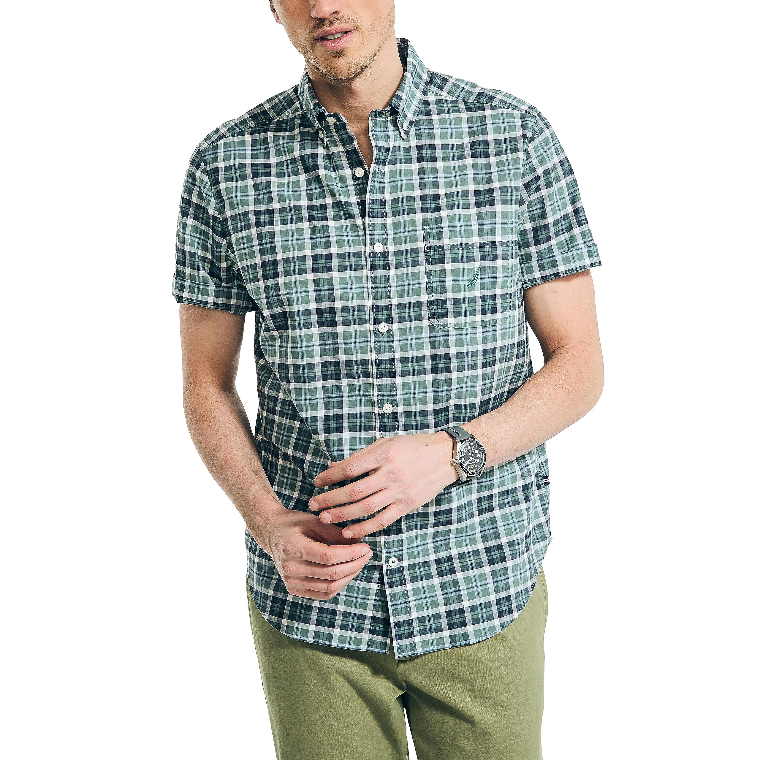 Nautica Men's Sustainably Crafted Plaid Short-Sleeve Shirt