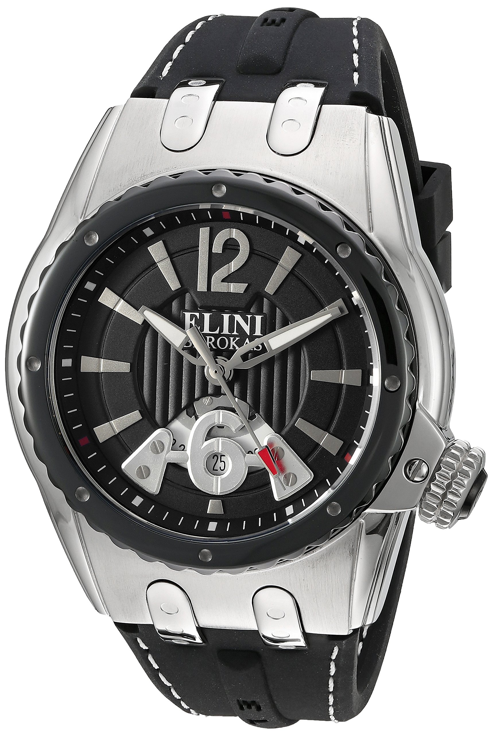 Men's 'Genesis Vision' Swiss Quartz Stainless Steel and Silicone Casual  Watch, Color:Black (Model: ELINI-20007-01-BB)