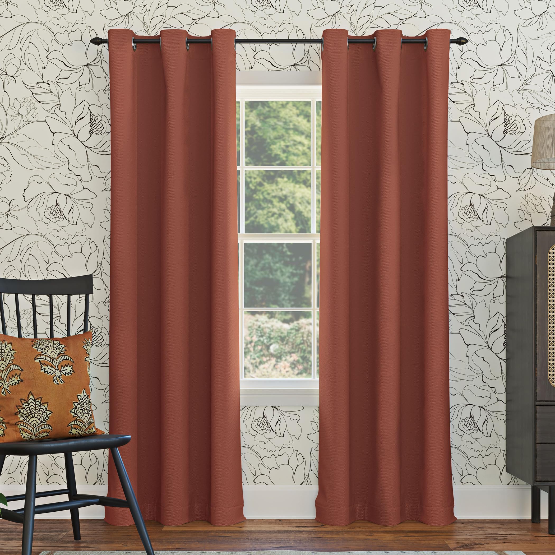 Sun Zero Easton Energy Saving Blackout Grommet Curtain Panel, 40" x 95", Terracotta Orange