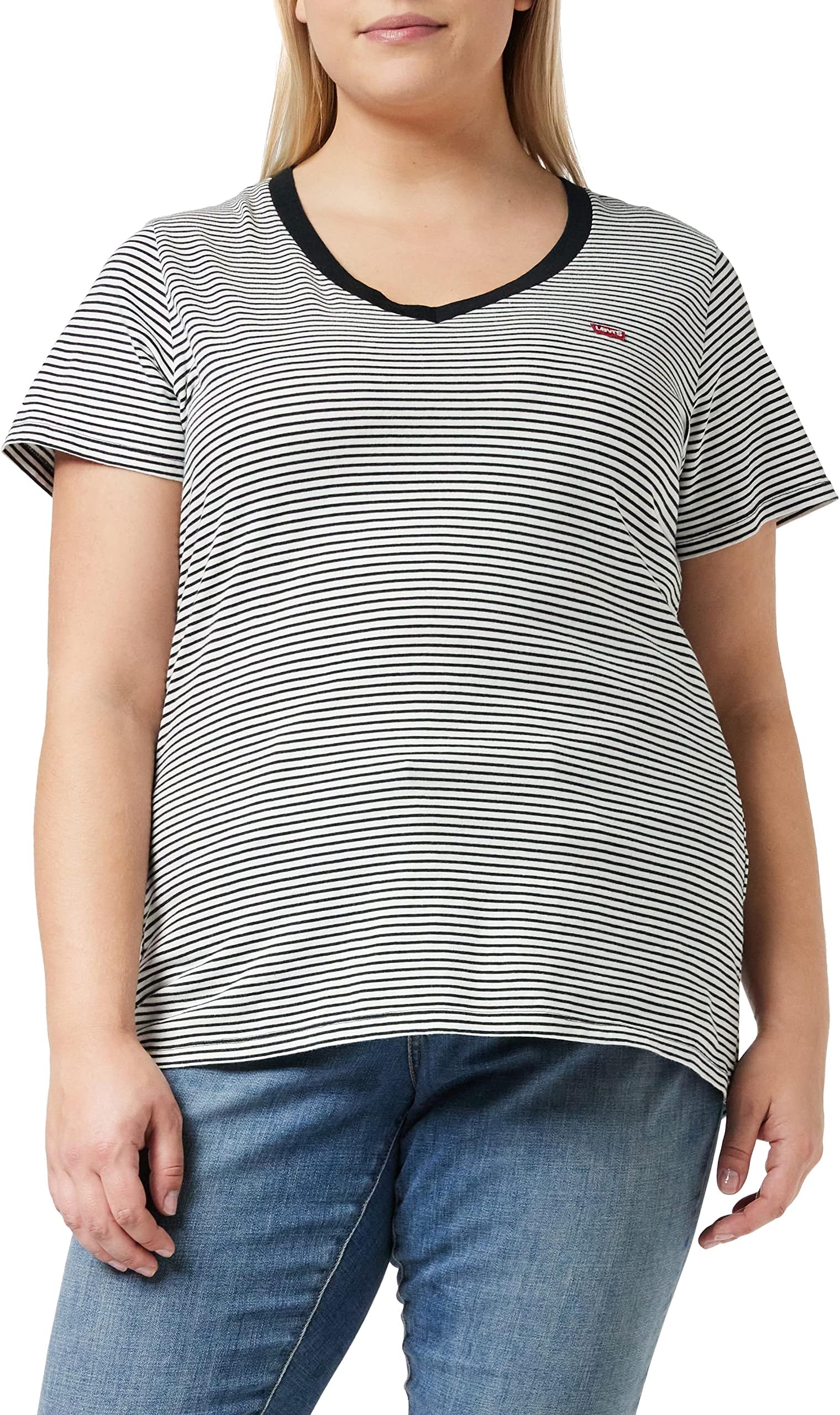 Levi's Women's Pl V Neck Tee Annalise Stripe Cloud Dan T-Shirt (pack of 1)