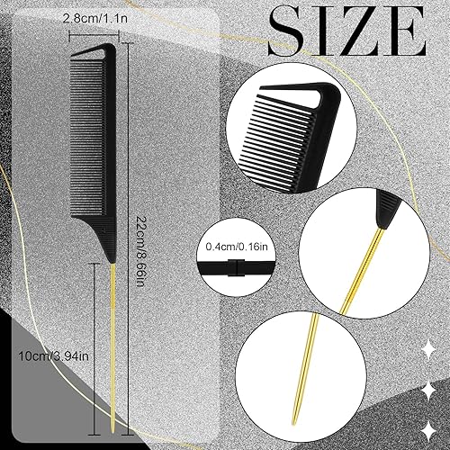 Miniatura 2 de Patelai 30 peines de separación para trenzas de acero, cola de rata, fibra de carbono, resistentes al calor, con cola de acero inoxidable