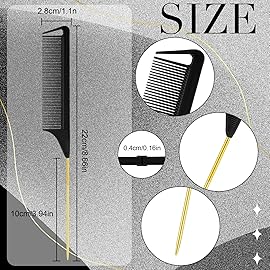Patelai 30 Pieces Parting Comb for Braids Steel Hair Pin Rat Tail Carbon Fiber Heat Resistant Teasing Combs with Stainless Steel Pintail(Black, Gold)
