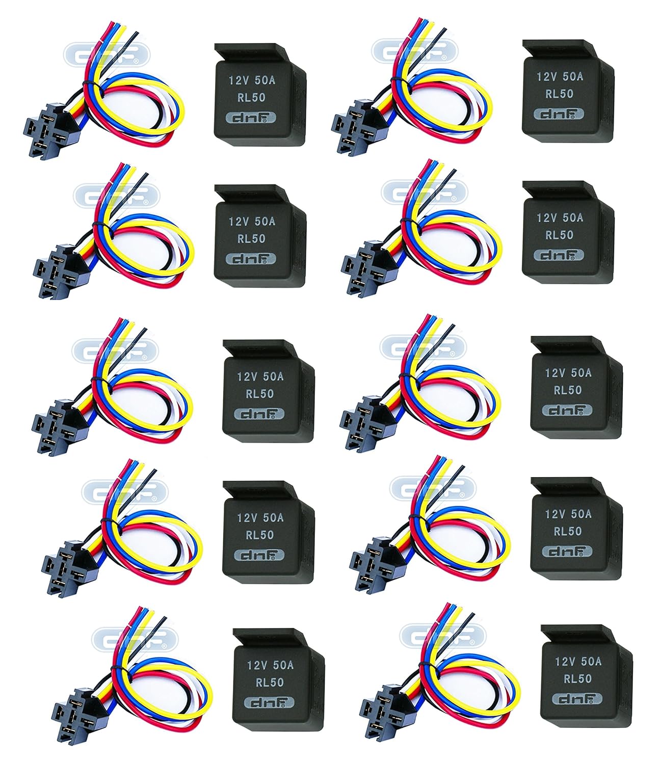 DNF (10 Pair) 50 AMP Relay Harness (10-3/4"Long) SPDT 12V Compatible with Bosch