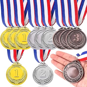 Shindel 12PCS Winner Award Medals, 1st, 2nd, 3rd Gold, Silver, Bronze Metal Medals for Sports, Competitions, Party, Spelling Bees, Olympic Style, 2 Inches