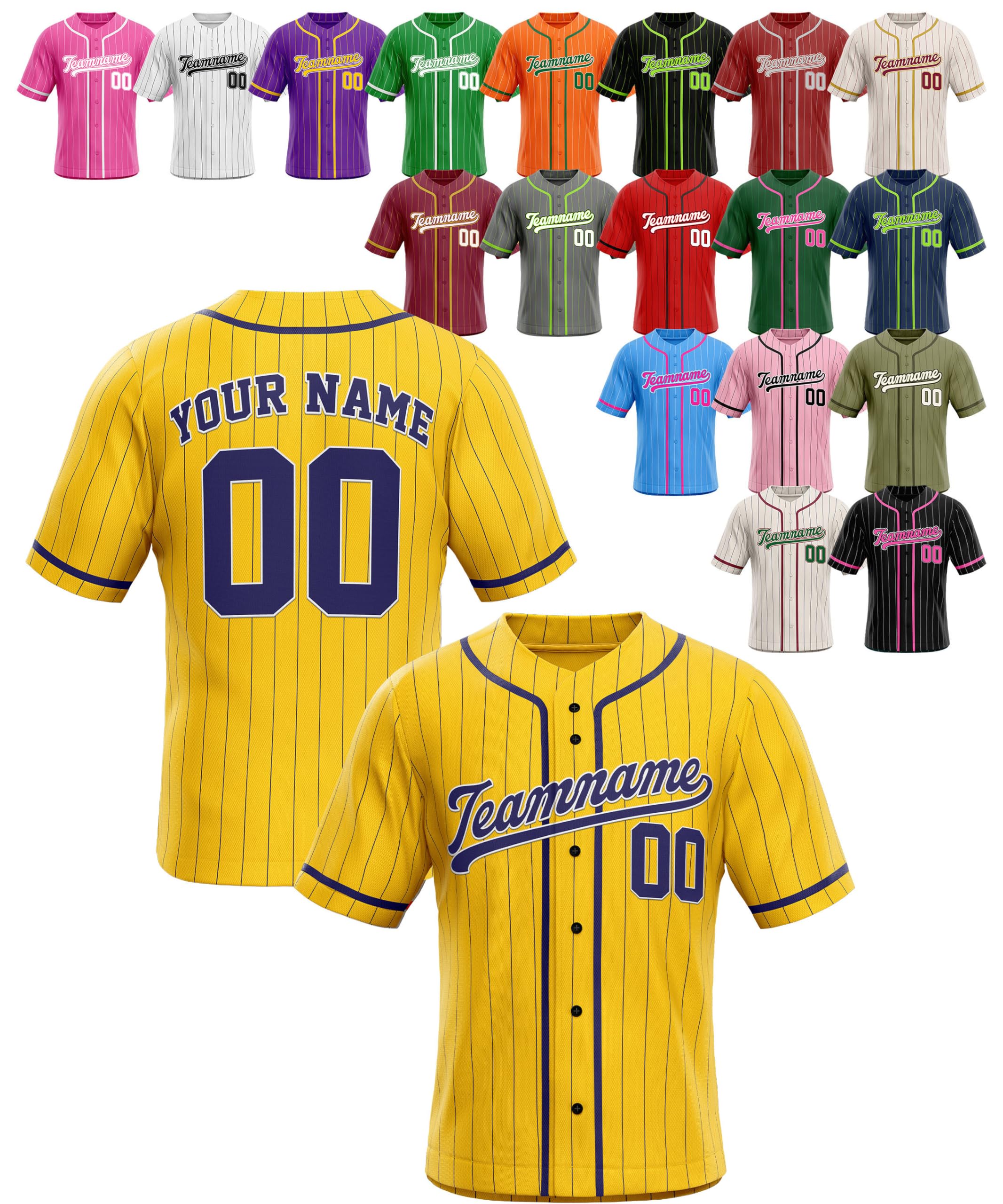 Custom Stripe Baseball Jerseys - Personalized Pinstripe Team Uniforms for Men, Women, Boys - Add Your Name, Number, Logo