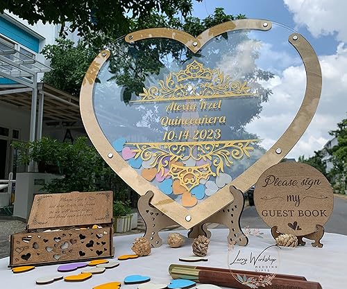 Personalized Mis Quince Anos Heart Guest Book Alternative Sweet 15 Guest book Sweet 16 Guest Book - Customizable Heart Shaped Quinceanera Drop box