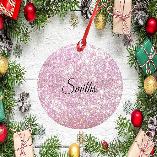 Miniatura 3 de Adornos de Navidad personalizados con purpurina rosa, adornos personalizados para árbol de Navidad, divertidos adornos de Navidad 2023, decoración