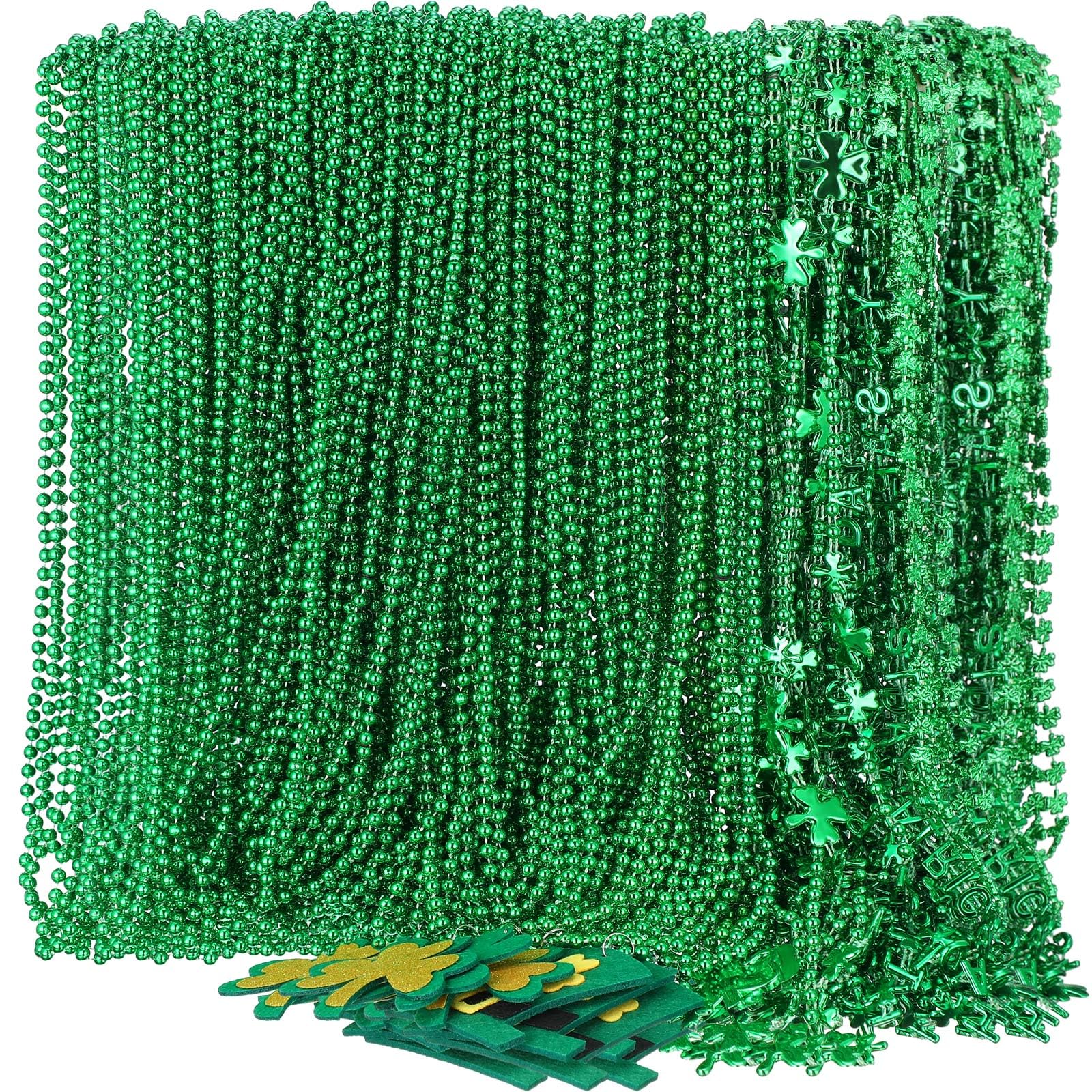 Yinkin 500 Pcs St. Patrick's Day Bead Necklaces Bulk Green Beaded Necklace with Shamrock Irish Hat Pendants St. Patrick's Day Accessories Party Favor Supplies Parades Costume Jewelry Decorations