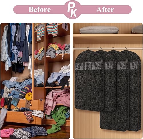 Miniatura 6 de 1 paquete de bolsas de ropa de 42 pulgadas para colgar ropa, viajes, bolsas de vestir transparentes para vestidos largos, bolsas de traje para